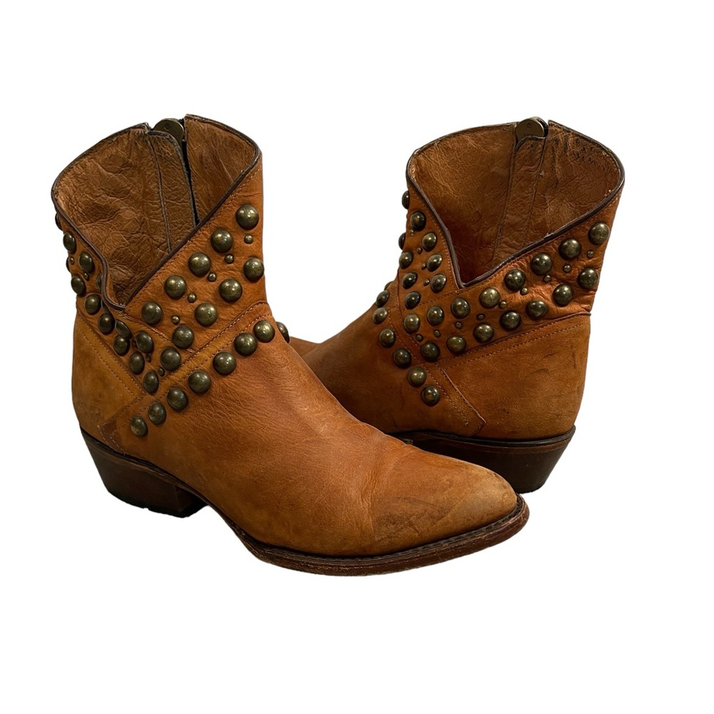 Matisse Asymmetrical Brown Leather Embellished Studded Ankle Boots